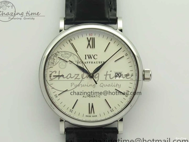 MIROTIME 0105 Supportive Portofino Automatic SS AF 1:1 Best Edition White Dial on Black Croco Leather Strap A 7184